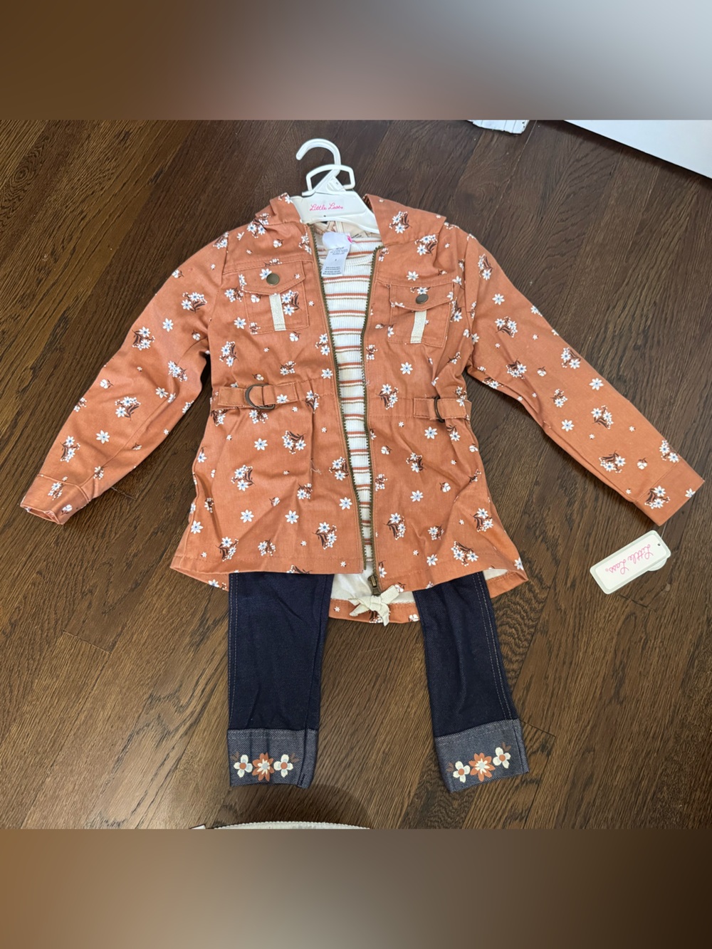 Little Lass Rust Orange Floral Raincoat with Belt